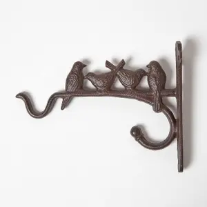 Homescapes Cast Iron Hanging Basket Hook with Birds