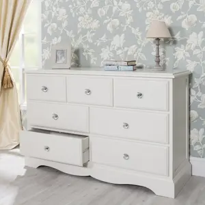 Romance Antique White 3 Over 4 Chest of Drawers with Crystal Handles