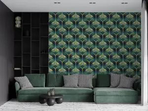 Bobbi Beck eco friendly Teal abstract mountain Wallpaper