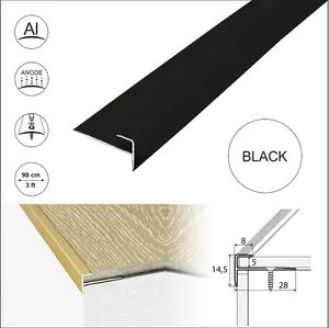 C24 28 x 14.5mm Anodised Aluminium LVT Stair nosing Edge Profile For 5mm Flooring - Black, 0.9m