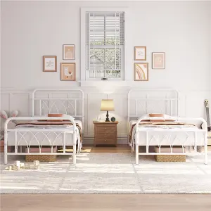 Yaheetech White 3ft Single Metal Bed Frame with Petal Accented Headboard and Footboard