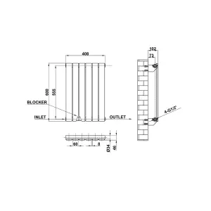 Horizontal White Single Flat Panel Radiator (H) 600 mm x (W) 408 mm, 1328 BTU.