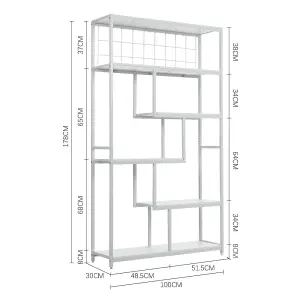 White Bookshelf Storage Rack with Open Shelves for Office