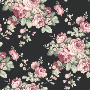 Galerie Abby Rose 4 Black Plum Pink Grand Floral Smooth Wallpaper