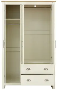 GFW Lancaster 3 Door 2 Drawer Wardrobe Cream