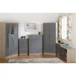 Cascio 2 Drawer Bedside Table Grey Gloss/Light Oak Effect Veneer