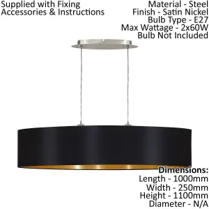 Pendant Ceiling Light Colour Satin Nickel Shade Black Gold Fabric Bulb E27 2x60W