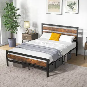 Costway Metal Bed Frame Double Bed Industrial Platform Bed w/ Headboard and Footboard