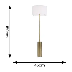 ValueLights Lexy Antique Brass Rotary Dimmer Switch Floor Lamp with White Drum Shade