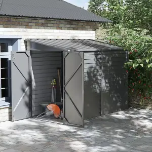 8.8 x 4.7 ft Pent Metal Garden Storage Shed Lean to Shed Motorcycle Shed with Lockable Door,Grey