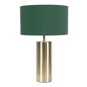 ValueLights Lexy Antique Brass Touch Table Lamp with Forest Green Drum Shade