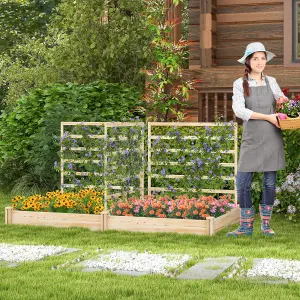 Costway Outdoor Raised Garden Bed Wooden Elevated Planter w/ 2 Planter Boxes & 3 Trellis