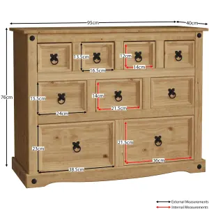 Vida Designs Corona 4+3+2 Drawer Merchant Chest Mexican Solid Waxed Pine (H)760mm (W)950mm (D)400mm