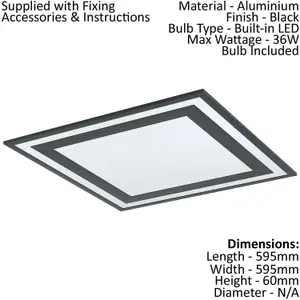 Wall / Ceiling Light Black Modern 595mm Square Slim Panel 36W Built in LED