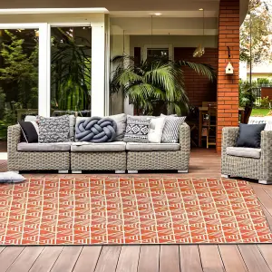 Extra Large Garden Outdoor Rug For Patio, Mango & Cream Triangle Waterproof Garden Rug 180 x 270cm