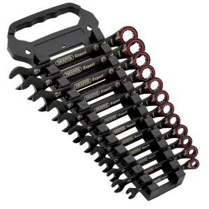 Draper Expert HI-TORQ  Metric Reversible Ratchet Combination Spanner Set, Black (12 Piece) 03912