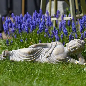 Reclining Buddha - Indoor Outdoor Home Garden Ornament Sculpture Decoration with Brushed Gold Finish - H18.5 x W59 x D12.5cm