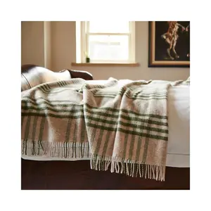 100% Pure New Wool Hex Check Throw Blanket Made in Wales Green