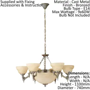 Pendant Ceiling Light Colour Bronzed Shade Champagne Glass Alabaster Bulb E14 9x60W