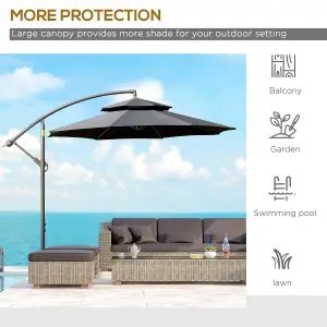 Outsunny 2.7m Cantilever Banana Parasol Outdoor Sun Shade Crank, Black