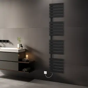 Rinse Bathrooms Designer Flat Panel Electric Heated Towel Rail Radiator Bathroom Ladder Radiators Prefilled Black 1800x500mm