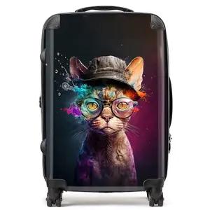 Devon Rex Cat With Hat Splashart Suitcase - Medium