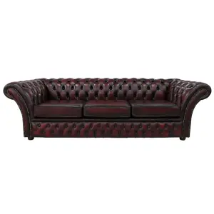 Chesterfield 4 Seater Antique Oxblood Red Leather Sofa In Balmoral Style