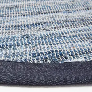 Homescapes Blue Denim Handwoven Striped Chindi Large Round Rug