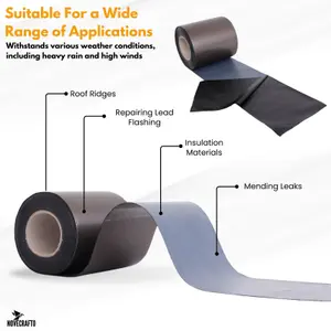 Strong Self Adhesive Flashing Tape for Roofing 150mm Width,10M Lead Flashing Roll for Bitumen Roof, Chimney, and Gutter Repairs