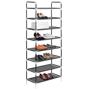 Shoe Rack with 8 Shelves Metal and Non-woven Fabric Black