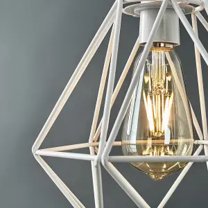 ValueLights Diablo Pair of Modern Geometric White Metal Basket Cage Ceiling Pendant Light Shades