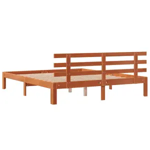 Berkfield Bed Frame with Headboard Wax Brown 150x200 cm King Size Solid Wood Pine