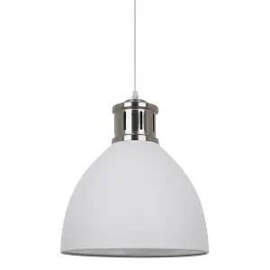 Luminosa Industrial And Retro Hanging Pendant White, Satin Nickel 1 Light  with White Shade, E27