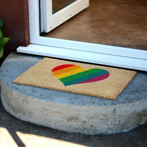 Rainbow Heart Shaped Novelty Doormat Unique Coir Front Doormats