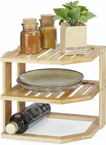 MantraRaj 3 Tier Bamboo Corner Shelf Kitchen Cupboard Storage Organiser Stacking Shelf