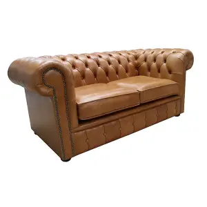 Chesterfield 2 Seater Old English Tan Real Leather Sofa Bespoke In Classic Style