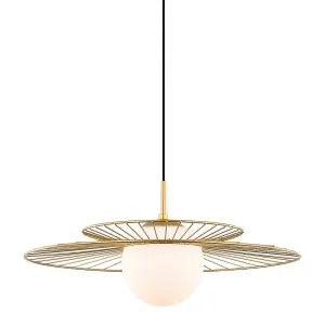 Luminosa Modern Hanging Pendant Golden 1 Light  with Gold, White Shade, E27