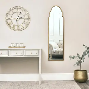 Melody Maison Tall Slim Gold Arch Wall Mirror 133cm x 38cm