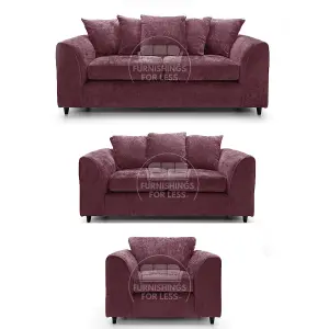 Monaco Chenille Fabric 3 Piece Sofa Set - 3 2 1  Purple