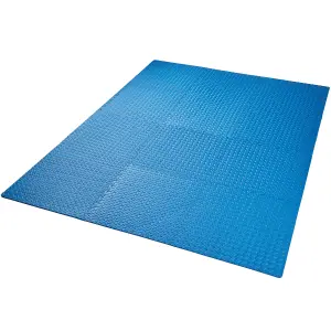 Gym Mats - 12 interlocking sections with 24 edge pieces, 61 x 61 cm each - blue