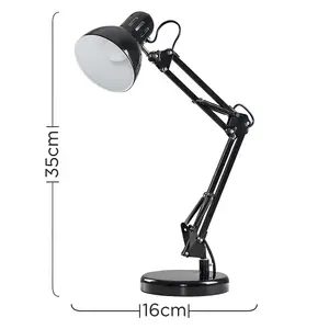 ValueLights Monda Retro Designer Style Adjustable Black Metal Bedside Desk Table Lamp - Includes 4w LED Golfball Bulb 3000K