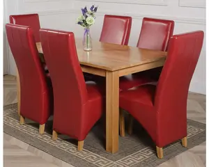 Oslo 150 x 90 cm Medium Oak Dining Table and 6 Chairs Dining Set with Lola Burgundy Leather Chairs