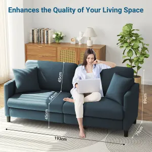 193cm Sofa Couch for Living Room,Comfy Teddy Fleece Loveseat Sofa,Extra Deep Seat Couches ,Neche Tool-Free, Blue Grey