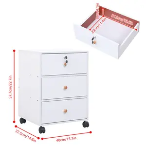 Lakemia 40cm Wide 3 -Drawer Mobile File Cabinet Warm White