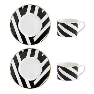 Mikasa Luxe Deco Geometric Stripe Set of 2 200ml Teacups & Saucers