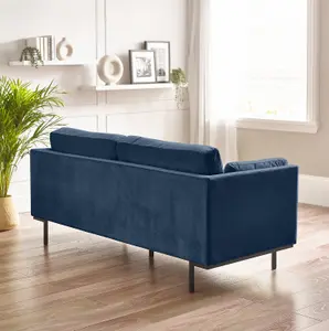 Furniturebox UK Evelyn 3-Seater Velvet Sofa in Navy On Wooden Frame