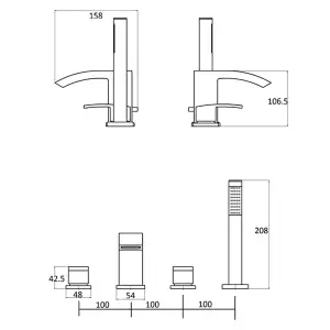 Stark Polished Chrome 4 Hole Deck-mounted Bath Shower Mixer Tap with Handset