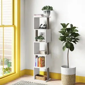 Chane Wall-Mounted Bookcase with 5 Shelves | Modern Storage Unit for Home or Office White/Light Mocha