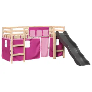 Berkfield Kids' Loft Bed with Curtains Pink 90x200 cm Solid Wood Pine