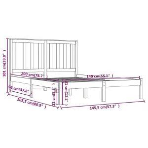 Berkfield Bed Frame Black Solid Wood Pine 140x200 cm